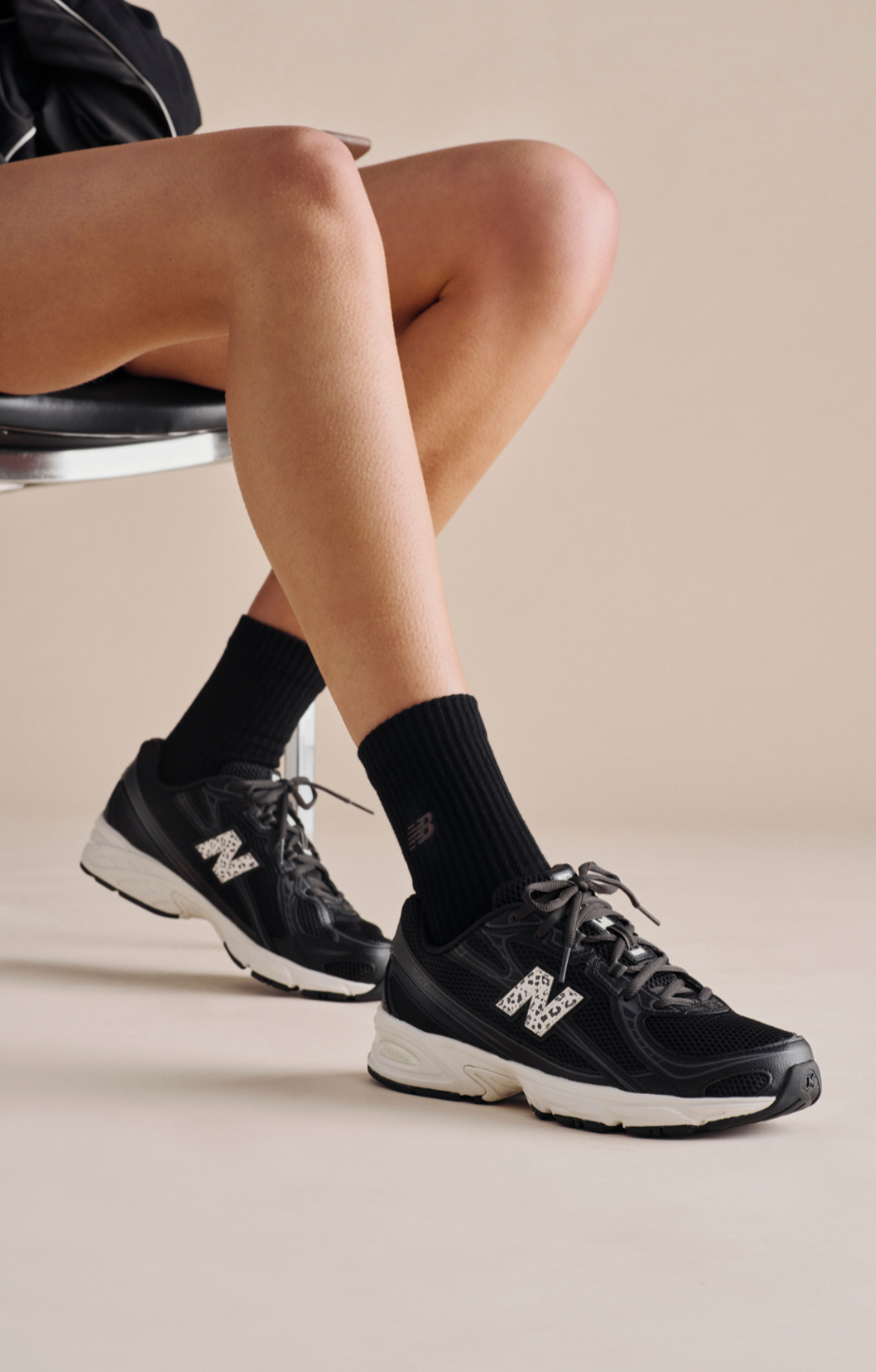close up of animal print 740 sneakers 